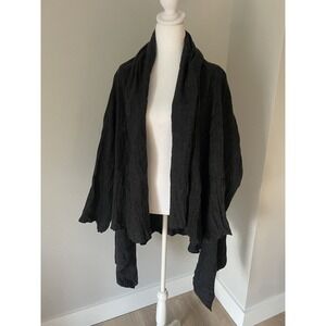 J. Jill L Wool Open Cardigan Women Charcoal Lagenlook Sweater Layer Crinkle Boho